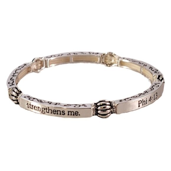 New Silver Philippians 4:13 Scripture Bangle Bracelet - Picture 4 of 7
